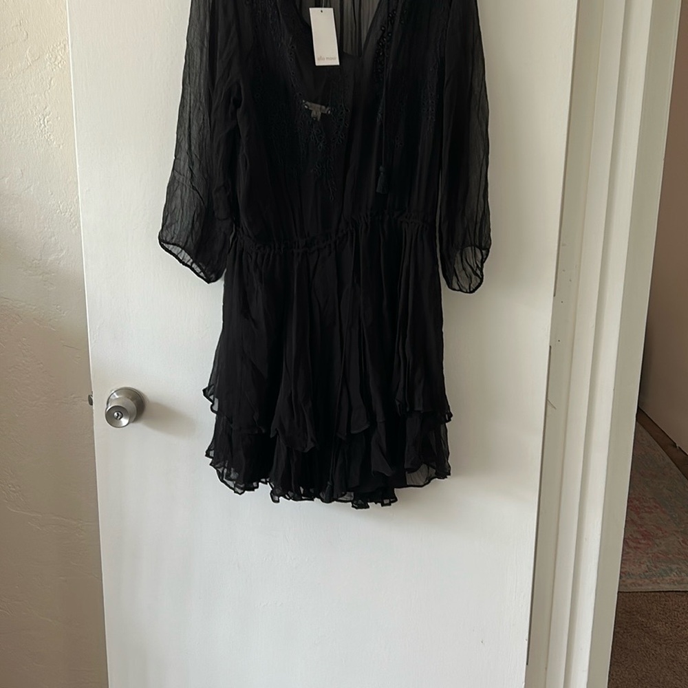 Ella Moss Black and Gray Striped Sheer Top